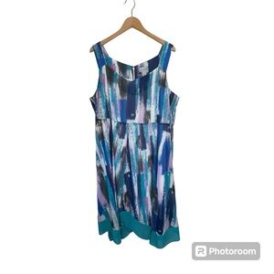 Catherines 2X Shift Midi Dress Brushstroke Art To Wear Sleeveless Colorful Boho